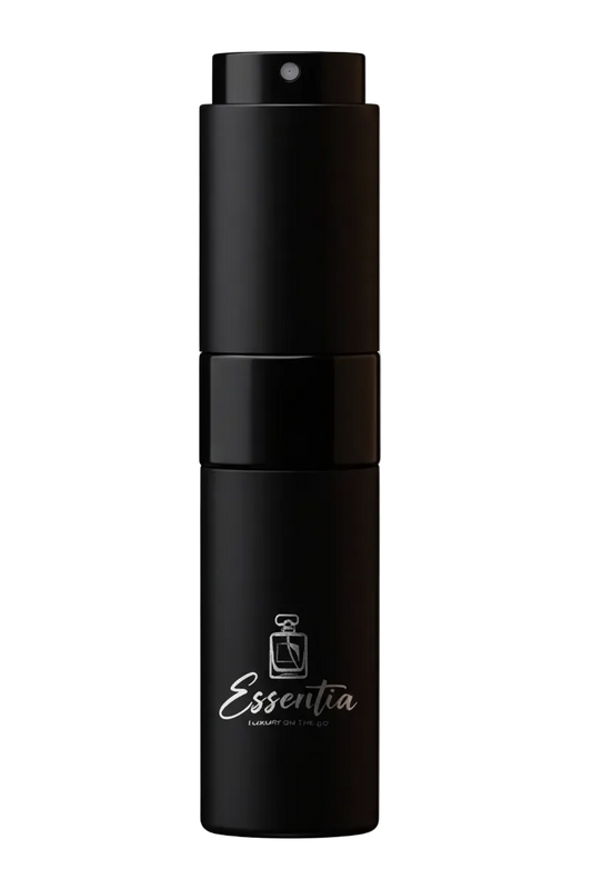 Black spray bottle labeled 'Essentia' on a white background