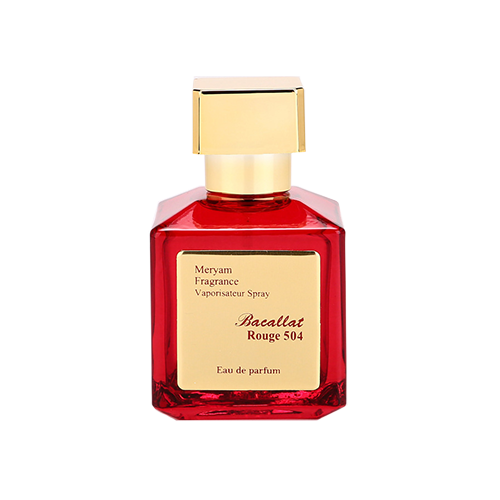 Red perfume bottle with gold cap on a white background