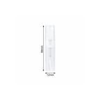 White cylindrical object with dimensions labeled on a white background