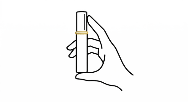 Line drawing of a hand holding a cylindrical object on a white background
