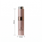 Pink spray bottle with dimensions on a white background