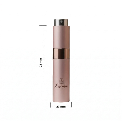 Pink spray bottle with dimensions on a white background