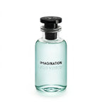 Perfume bottle labeled 'Imagination Louis Vuitton' on a white background