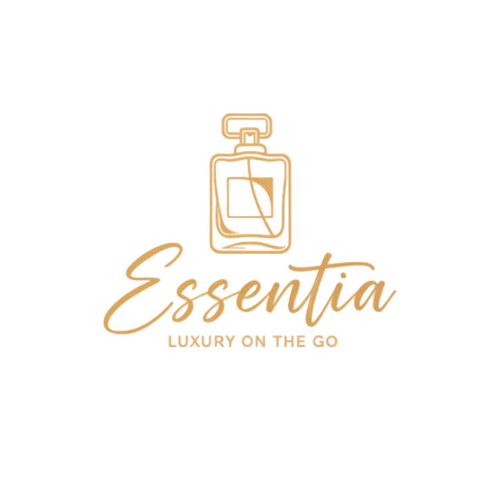 Gold 'Essentia' logo with a perfume bottle icon on a white background